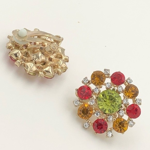 Multicolor Rhinestone Clip On Earrings - Picture 2 of 4
